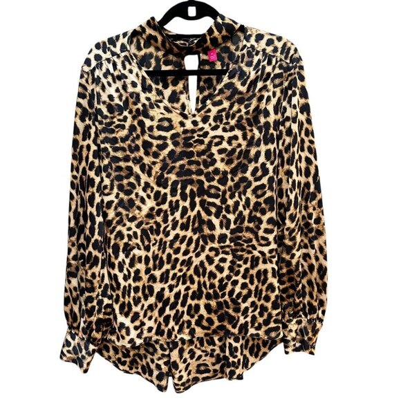 Vince Camuto Blouse Leopard Print Long Sleeve Keyhole Neck Career Mob Wife M - Picture 2 of 8